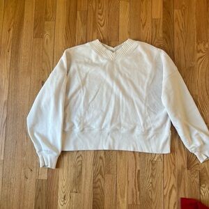 Aerie Cream V-Neck Pullover Sweater Sweatshirt